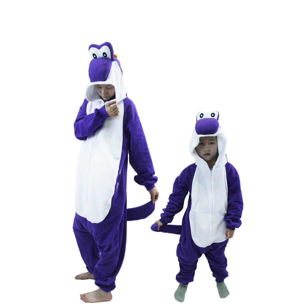 Purple Yoshi Costume Adult and Kids Kigurumi Onesie Cosplay Pajamas Unisex Halloween Costume Christmas Sleepwear Party Outfit