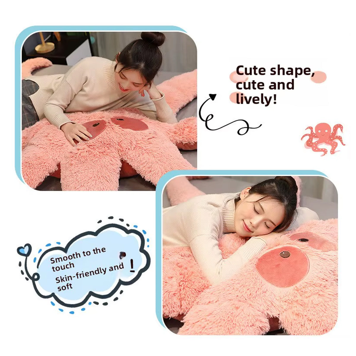 Huge Octopus Monster Plush Bed & Floor Mat – Green, White & Pink