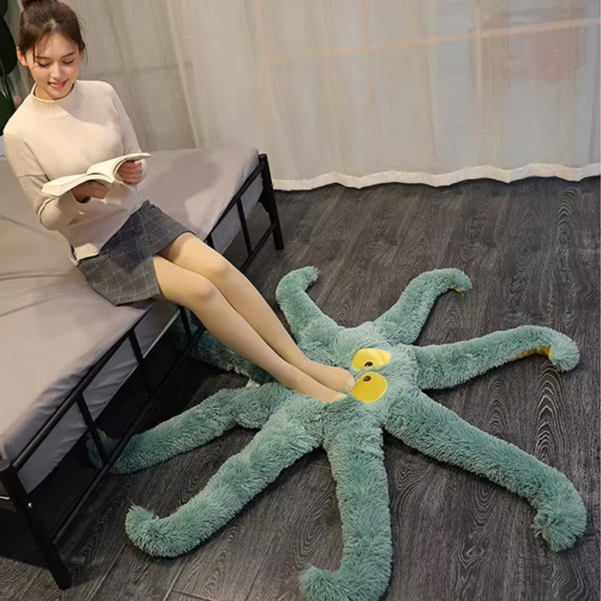 Huge Octopus Monster Plush Bed & Floor Mat – Green, White & Pink