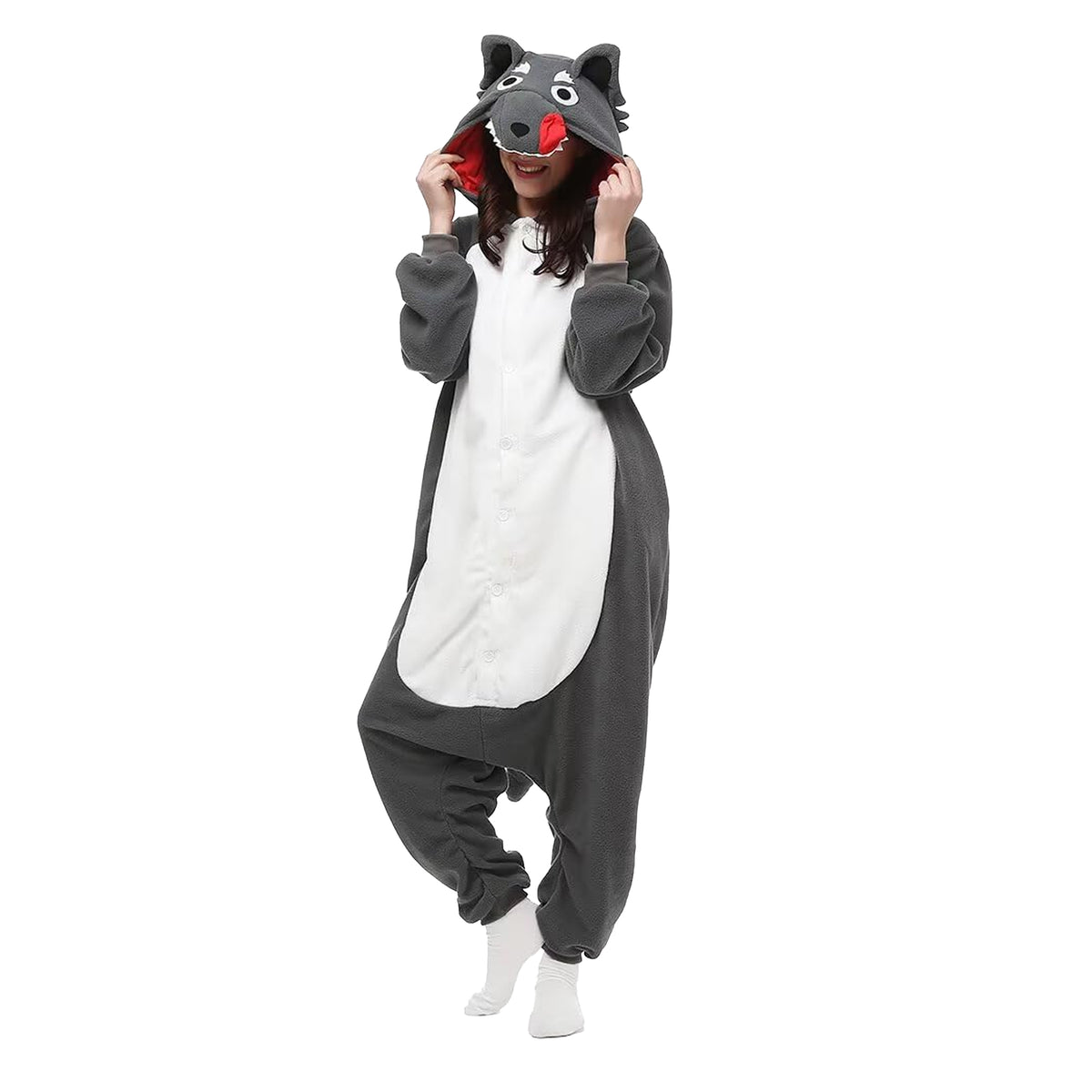 Bad Wolf Costume Adult Kigurumi Onesie Cosplay Pajamas Unisex Halloween Christmas Sleepwear Party Outfit