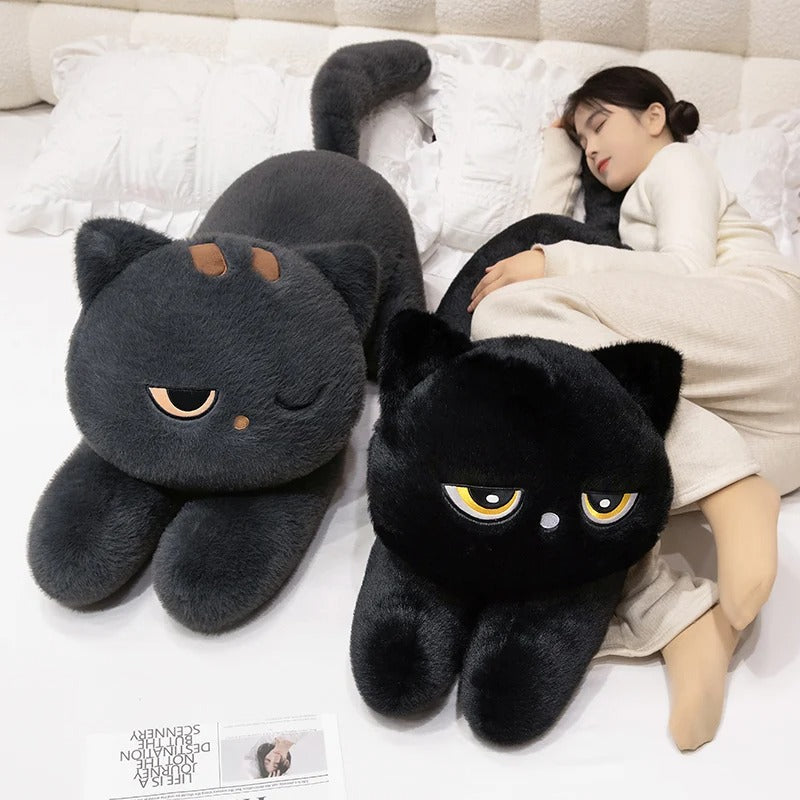 Black Cat Plush Pillow – Soft Lying Cat Cushion