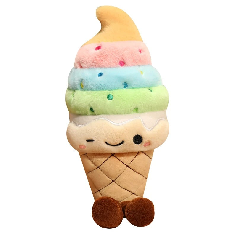 Cute Ice Cream Cone Plush Toy – Soft Rainbow Dessert Stuffed Animal, Adorable Sweet Treat Pillow