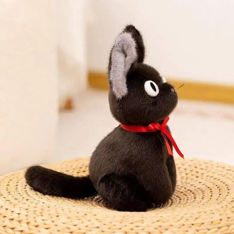 Cute Black Cat Plush Toy – Handmade Kawaii Stuffed Animal with Red Ribbon
