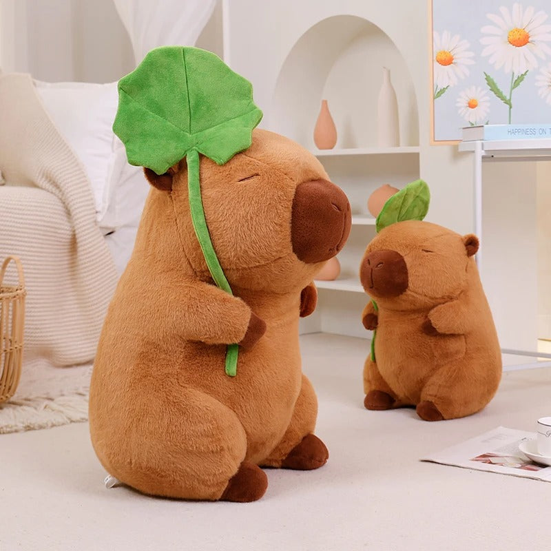 Cute Capybara Plush Toy with Lotus Leaf