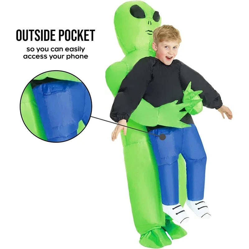 Inflatable Alien Carry Me Costume – Funny Green Alien Halloween Outfit
