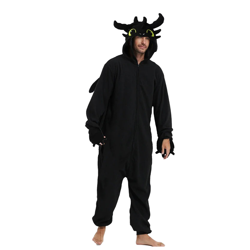 Black Dragon Costume Adult Kigurumi Onesie Cosplay Pajamas Unisex Halloween Christmas Sleepwear Party Outfit