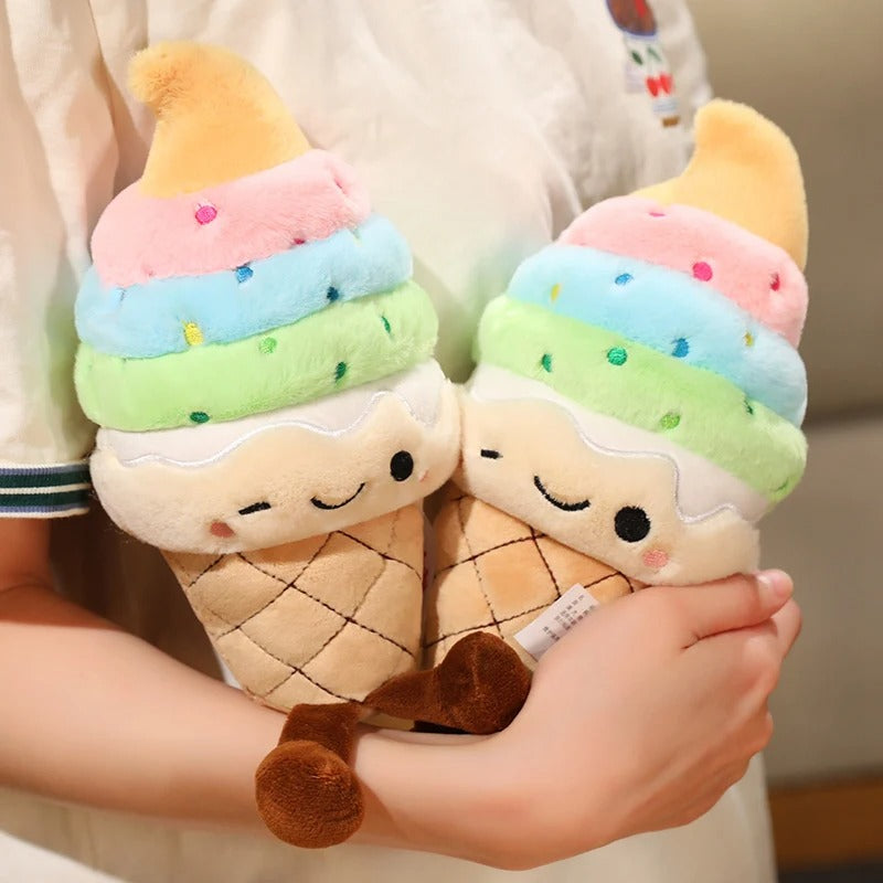 Cute Ice Cream Cone Plush Toy – Soft Rainbow Dessert Stuffed Animal, Adorable Sweet Treat Pillow