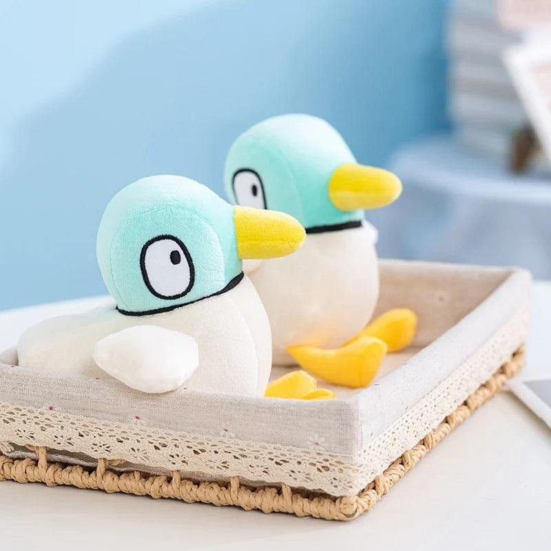 Cute White Duck Plush Toy – Mint Green Hood Stuffed Animal