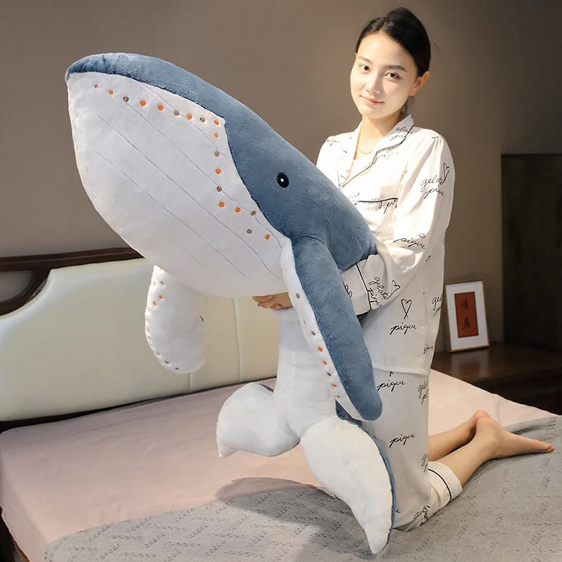 Giant Whale Plush Toy – Soft Huggable Ocean Animal Pillow