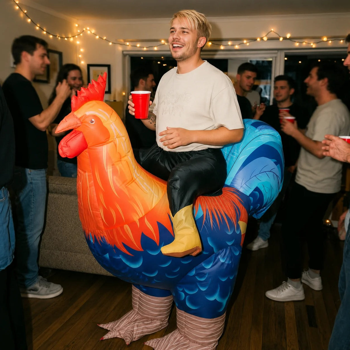 Inflatable Rooster Ride-On Costume – Funny Chicken Halloween Outfit