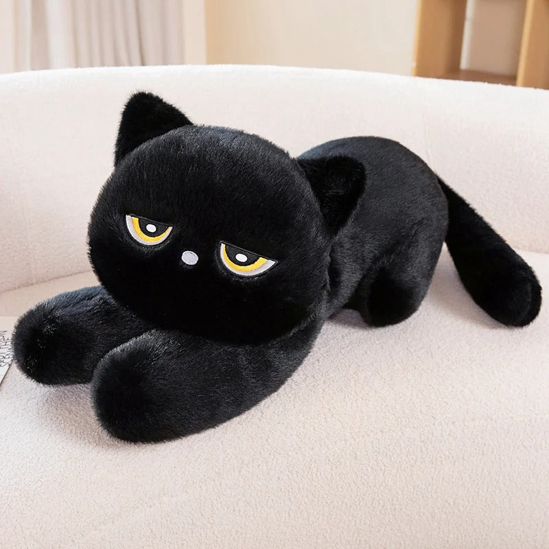 Black Cat Plush Pillow – Soft Lying Cat Cushion