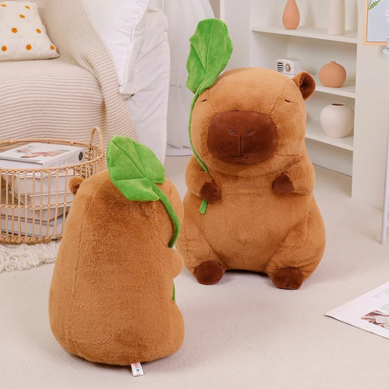 Cute Capybara Plush Toy with Lotus Leaf