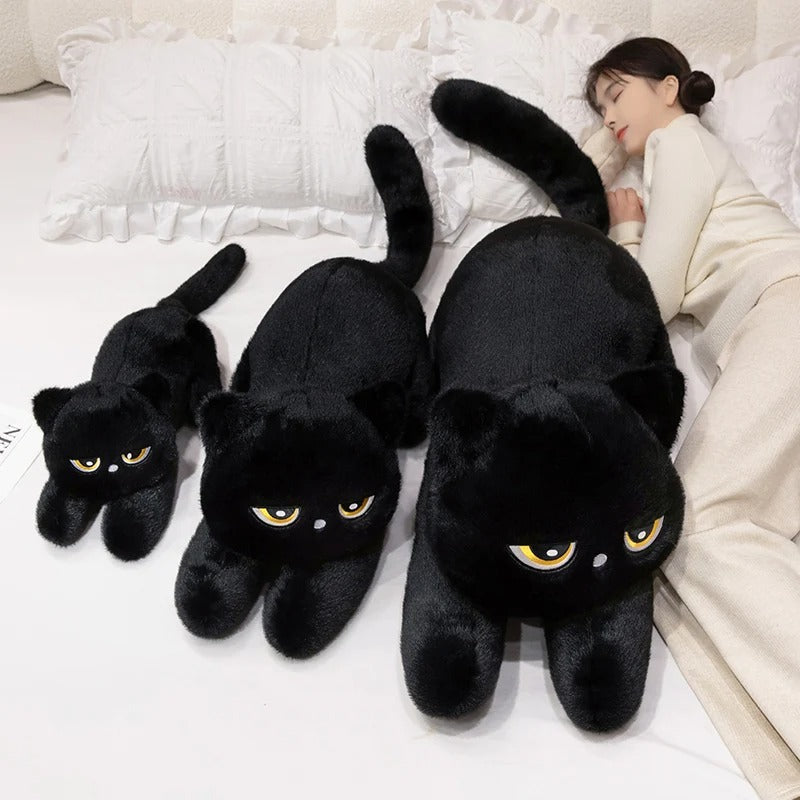 Black Cat Plush Pillow – Soft Lying Cat Cushion