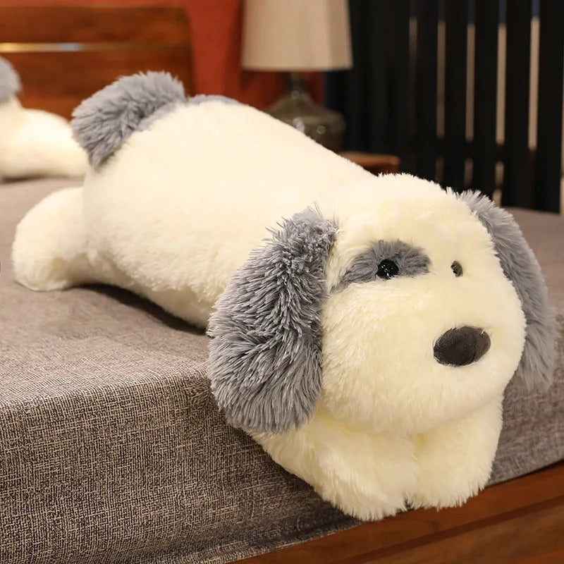 Fluffy Lying Dog Plush Pillow – Soft Cuddly Stuffed Animal