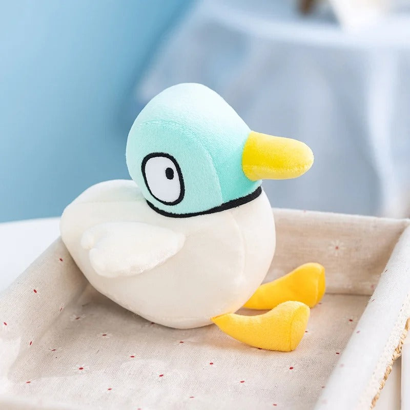 Cute White Duck Plush Toy – Mint Green Hood Stuffed Animal