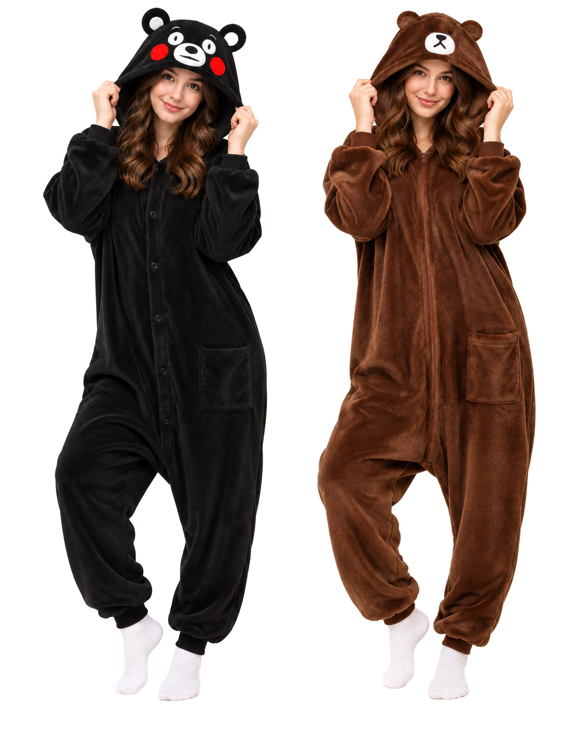 Cute Brown Teddy Bear and Kumamon Kigurumi Onesie Cosplay Halloween Costumes for Adults