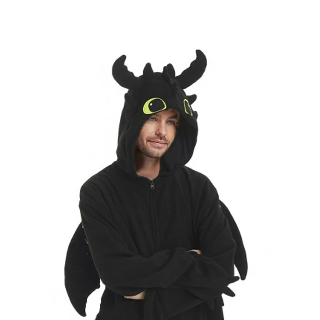 Black Dragon Costume Adult Kigurumi Onesie Cosplay Pajamas Unisex Halloween Christmas Sleepwear Party Outfit